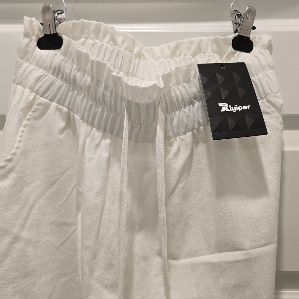 Women's White Drawstring Palazzo Pants - Picture 2 of 7